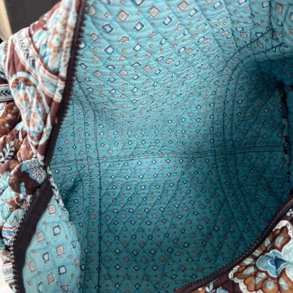 Vera Bradley Quilted Weekender Bag Brown Blue Floral Travel Duffel Y2K Boho
